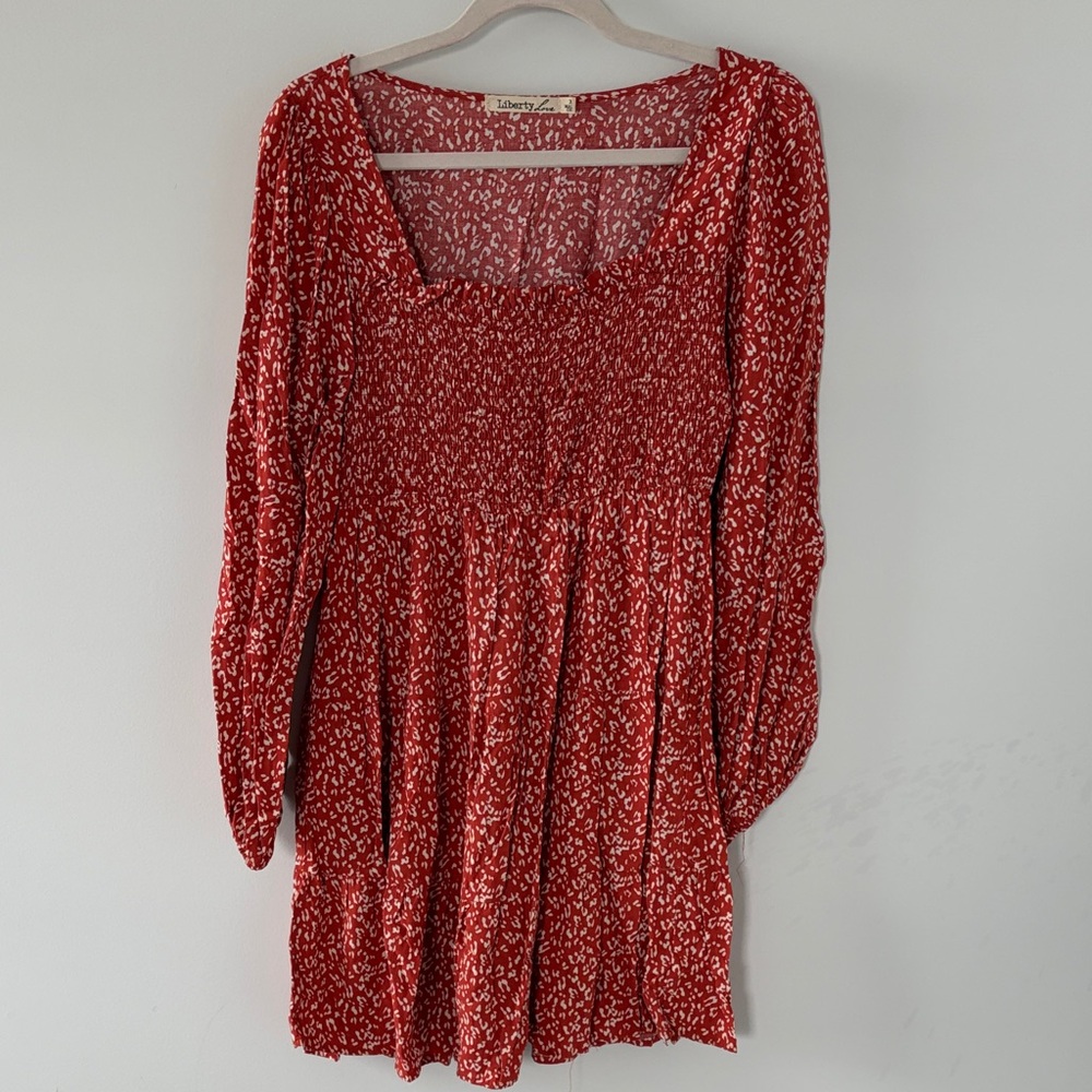 Liberty Love Orange Animal Print Long-Sleeve Mini Dress
